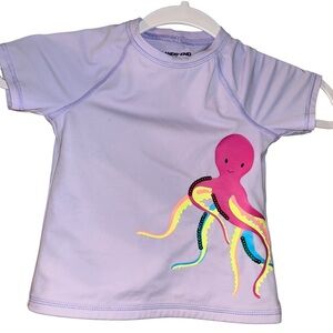 Lands’ end girls lilac purple swim rash guard sequin octopus top shirt 4 kid